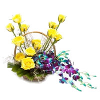 Deliver 6 Orchids 12 Roses Arrangement of Diwali Flowers to India